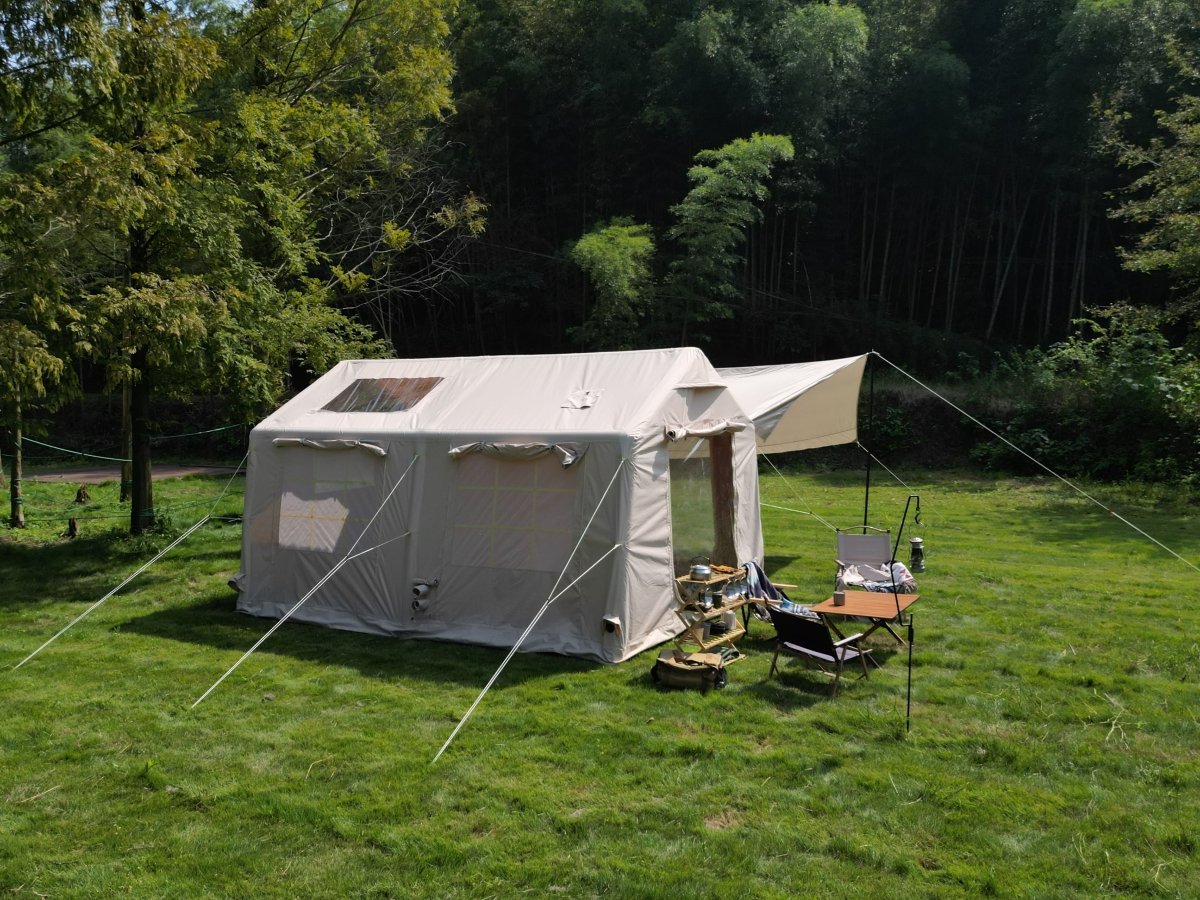 9.8 x13ft with canopy, Inflatable Camping Tents with Hand Pump, Air Glamping Tents, Easy Setup Waterproof and Windproof Blow up Tent Beige - HomeDIYer