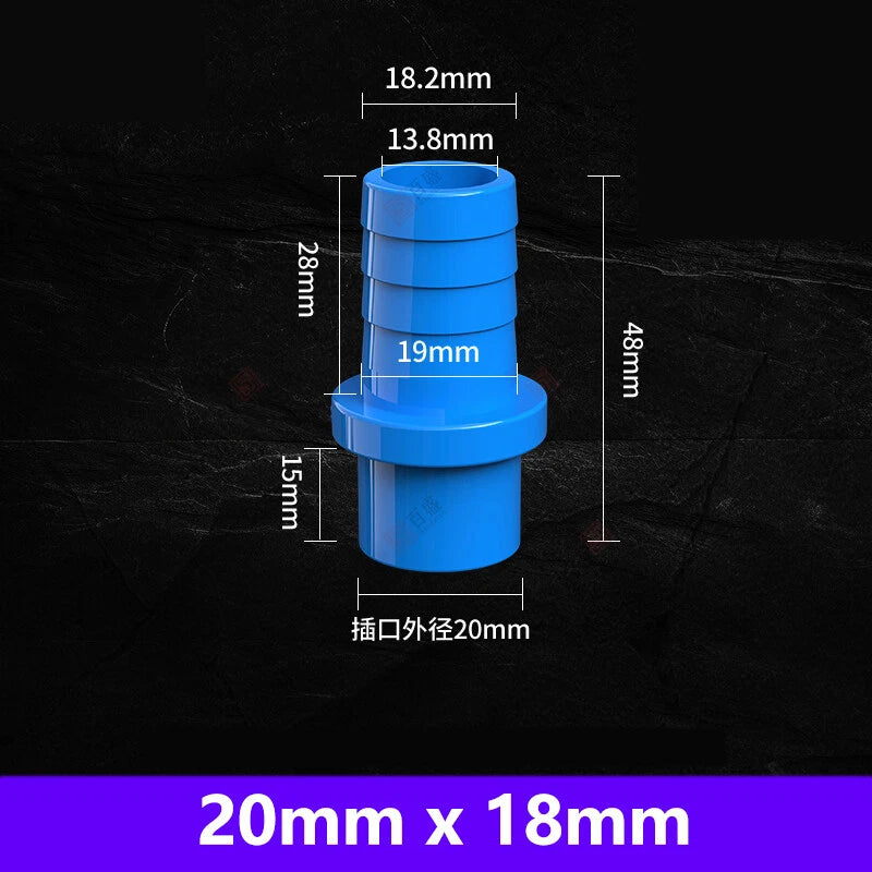 5mm to 63mm Hose Nozzle PVC Plastic Pipe Fittings Barb Connectors Sleeve Blue