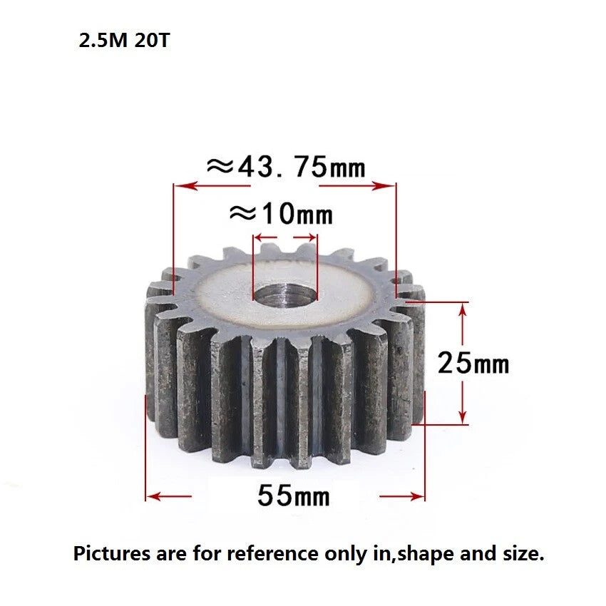 2.5 Mod 12T-75T Spur Gears pitch 7.85mm 45# Steel Pinion Motor Gear Thick 25mm