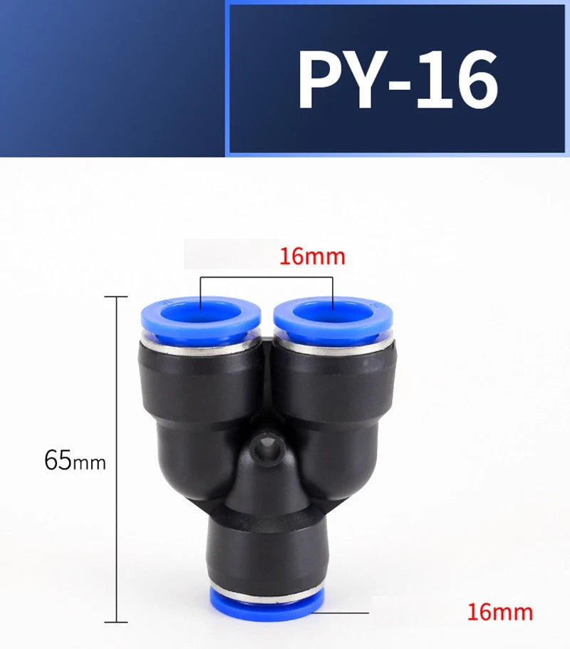 Plastic Pneumatic Hose Splitter Connector — Y-Shape PY & Equal Tee PW Fittings