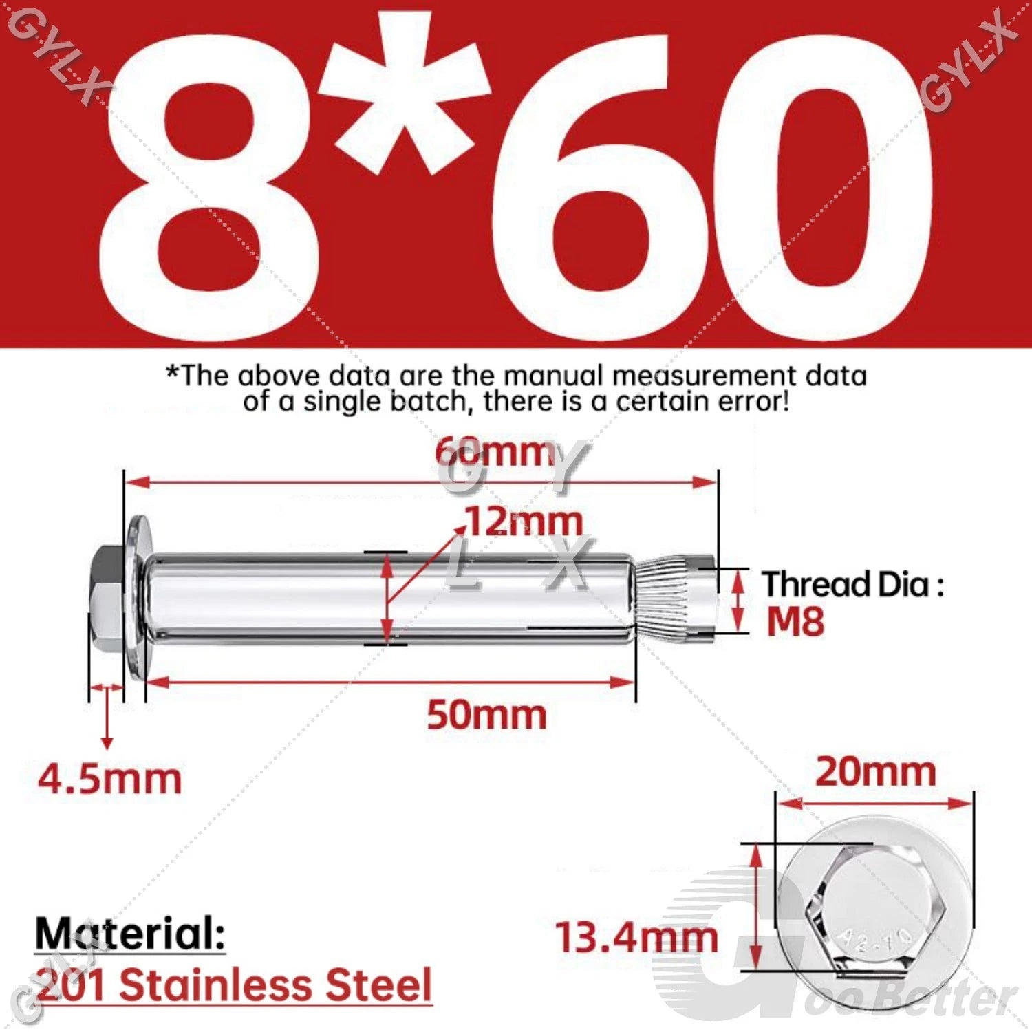 M6-M12 Stainless Steel Expansion Anchor Bolts for Concrete & Masonry