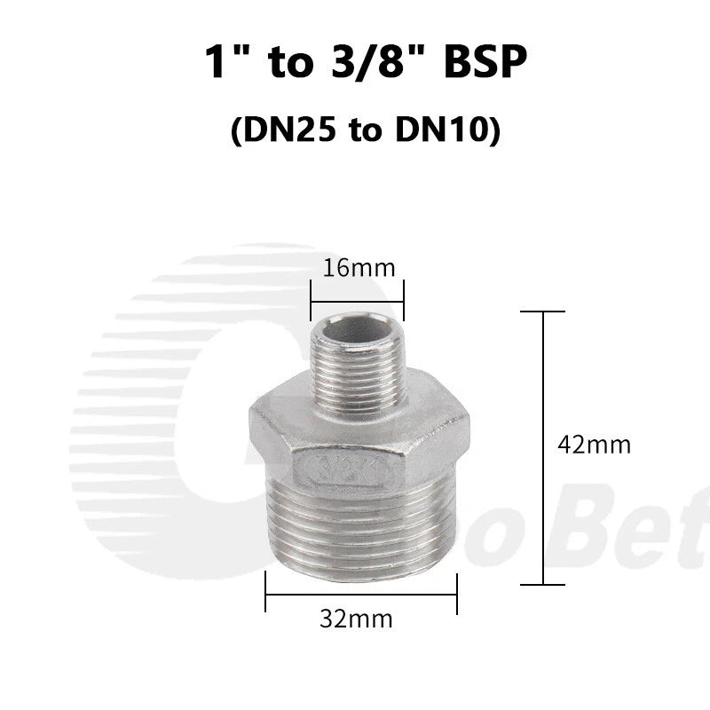 304 Stainless Steel Reducing Hex Nipple BSP Male Thread Pipe Fitting | 1/8" to 2"