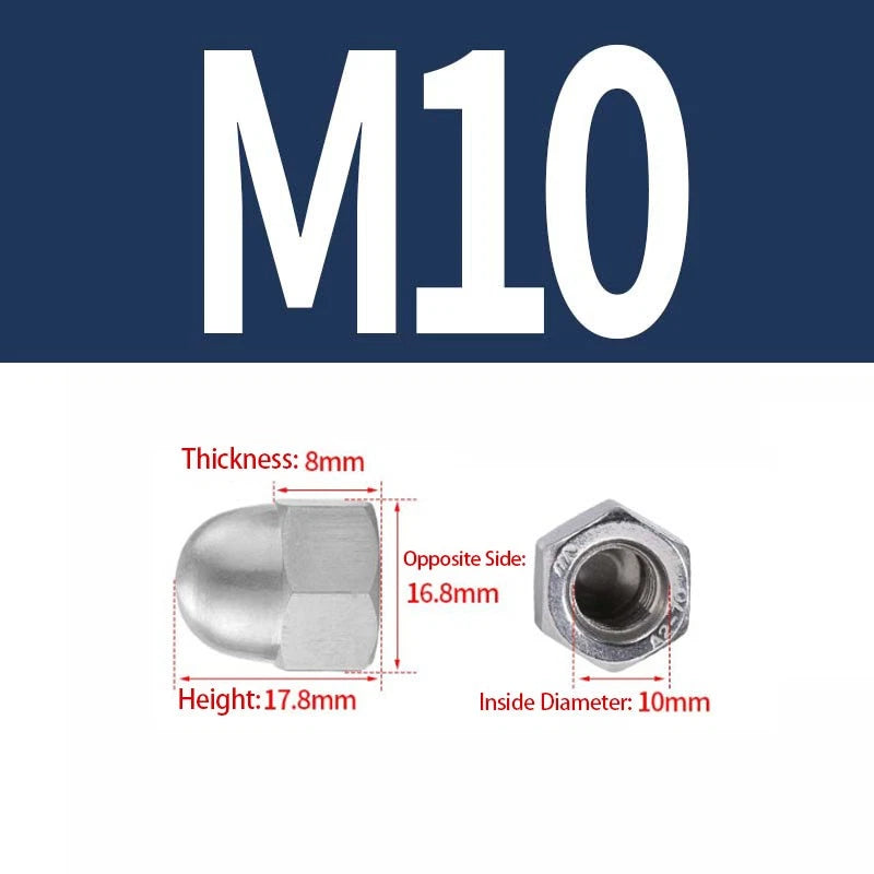 304 Stainless Steel Cap Nuts M3–M12 – Acorn Dome Nuts, Rust-Resistant