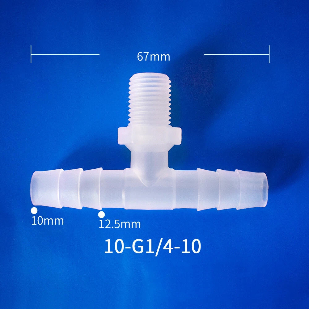 Plastic Barbed T-Piece Hose Connector with Male Thread — 4mm to 20mm Tube