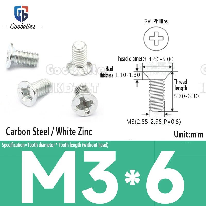 M3 Phillips Flat Head Machine Screws – Carbon Steel Countersunk Bolts, 3 mm to 15 mm - HomeDIYer