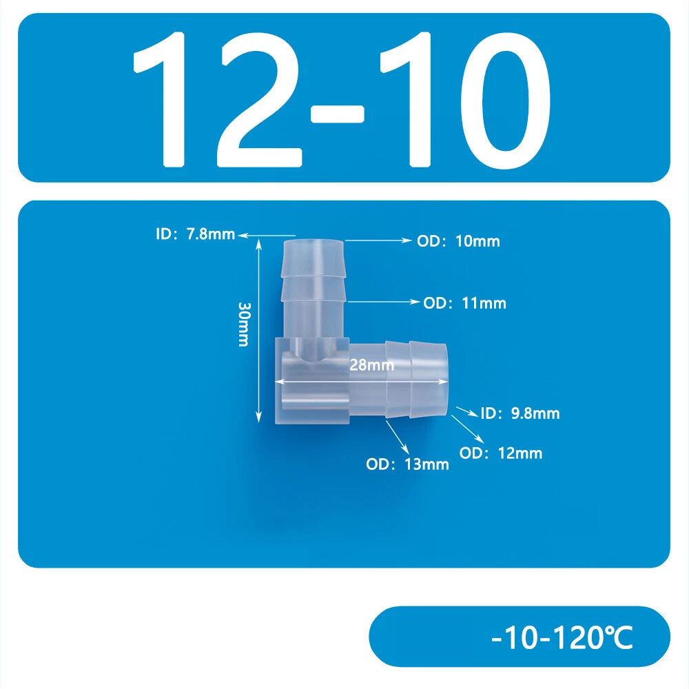 L-Shaped Reducer Elbow Hose Connector — Plastic Tube Fitting for Air & Water Lines