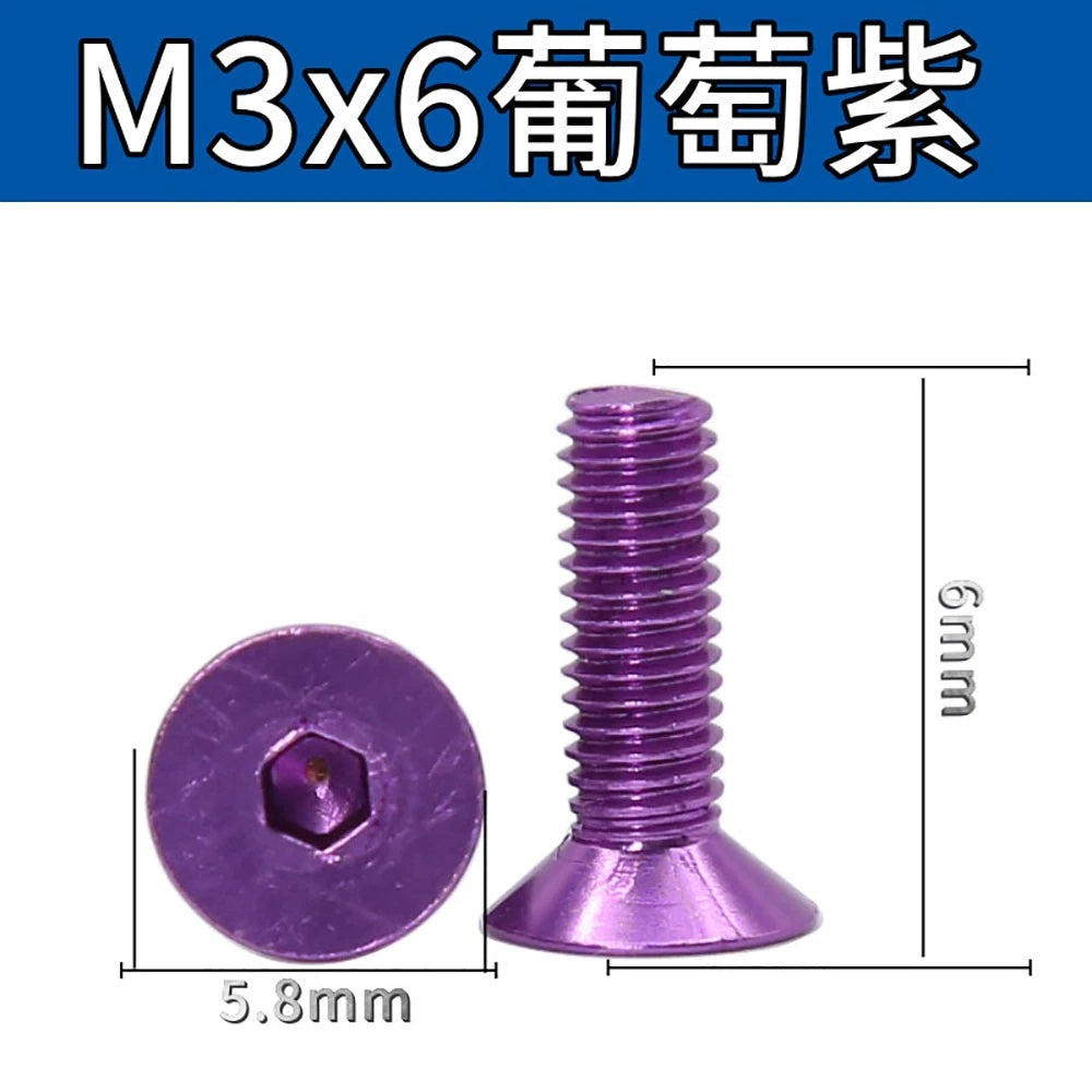 M3 Countersunk Hex Socket Aluminum Anodized Machine Screws — 10 Colors, 5–50 Pcs