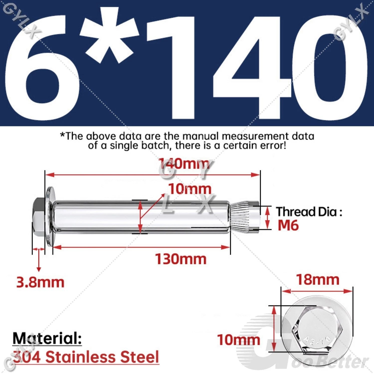 Expansion Anchor Bolts for Masonry — M6 to M16, Stainless Steel & Zinc-Coated