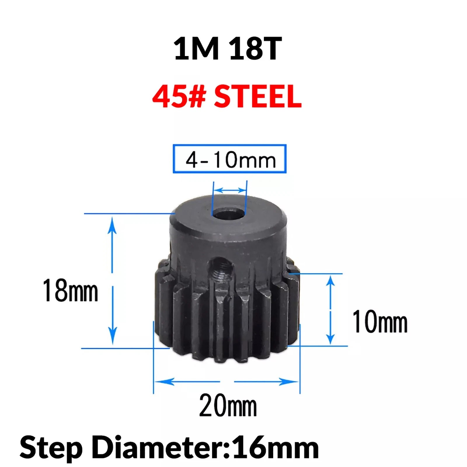 Mod 1 45# Steel Pinion Gear Spur Gears 10-60 T 14-50mm Bore With Step Motor Gear