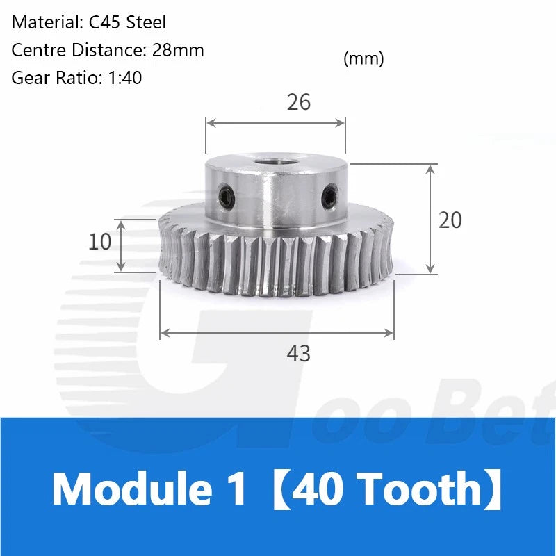 Module 1 Metal Worm Gear Wheel Worm Shaft 15/20/25/30/35/40/50/60 Teeth 45 Steel
