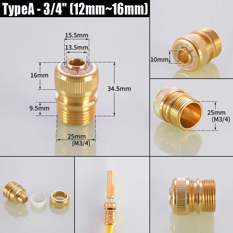 Water Stop Copper Quick Connect Hose Fitting — Male Thread Garden Tap Snap-On Connector