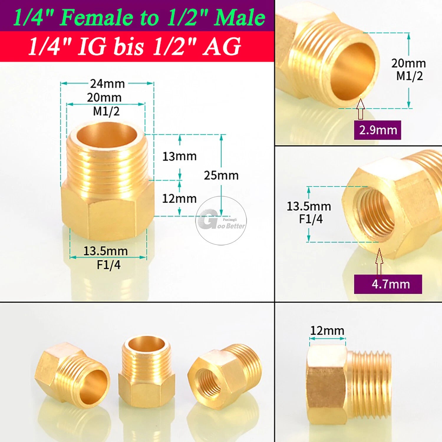 BSPT Reducing Adapter Fittings — Brass Female to Male, 1/8" to 2"