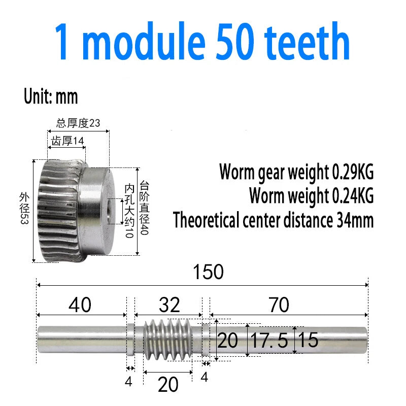 1/1.5/2/2.5/3/4 Module 15T to 100T Gear Steel Worm Wheel Gear & Worm Gear Shaft