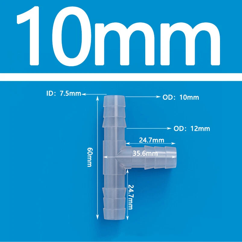 T-Type Three Way Plastic Barbed Hose Connector — Equal Tube Joiner Fitting