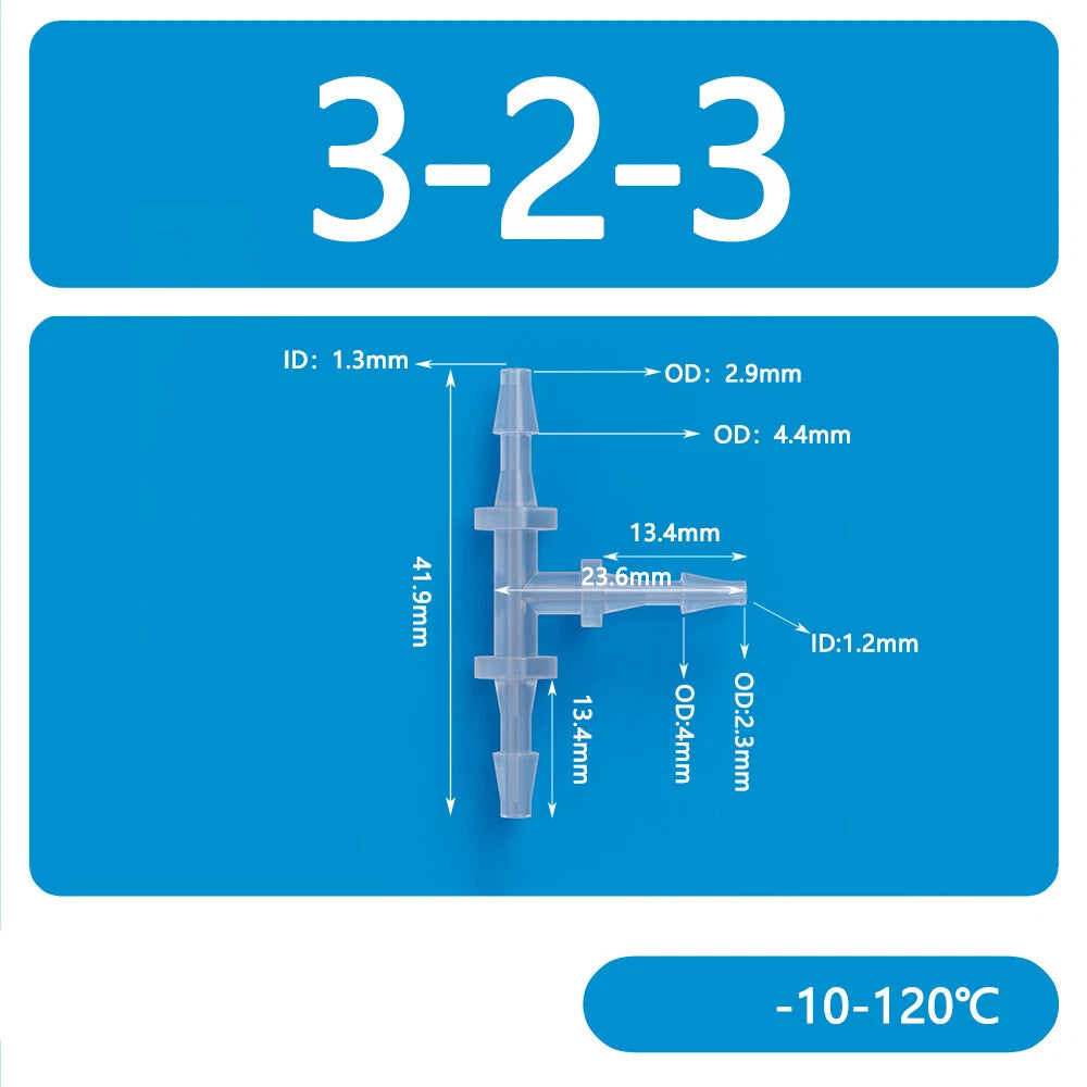 Plastic T-Type Barb Reducing Hose Fitting | 3-Way Tube Connector 1.6mm–14mm