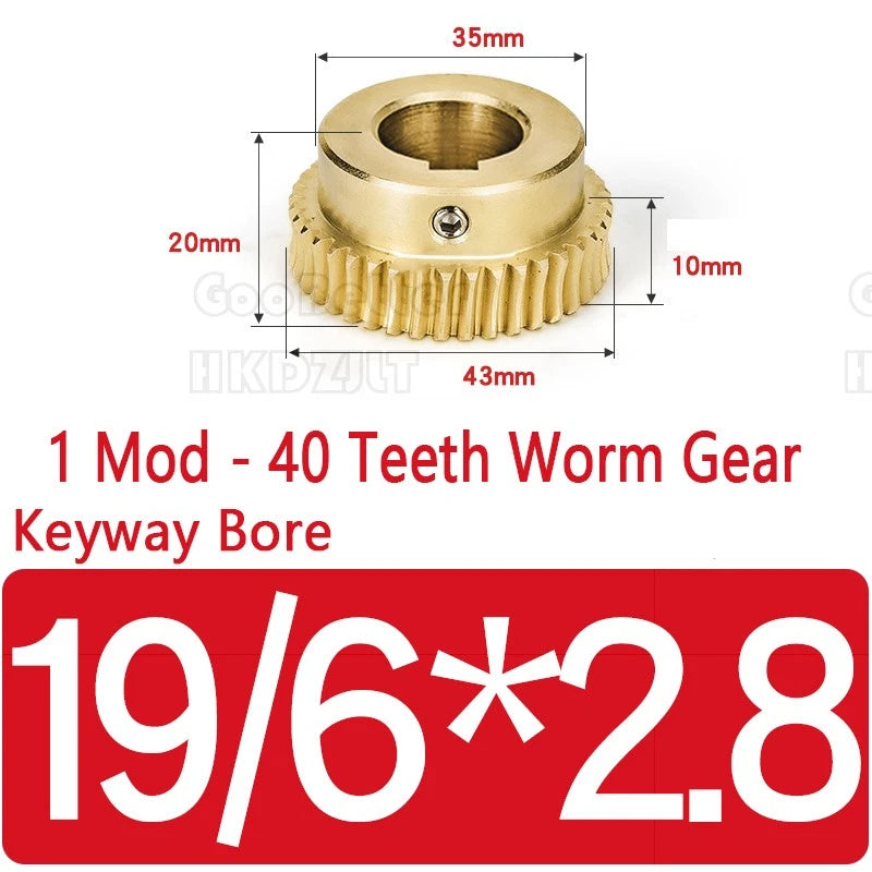 Mod 1 Worm Gear Wheel Brass 40 Tooth Worm Shaft 45# Steel-Brass Bore 6 - 15 mm