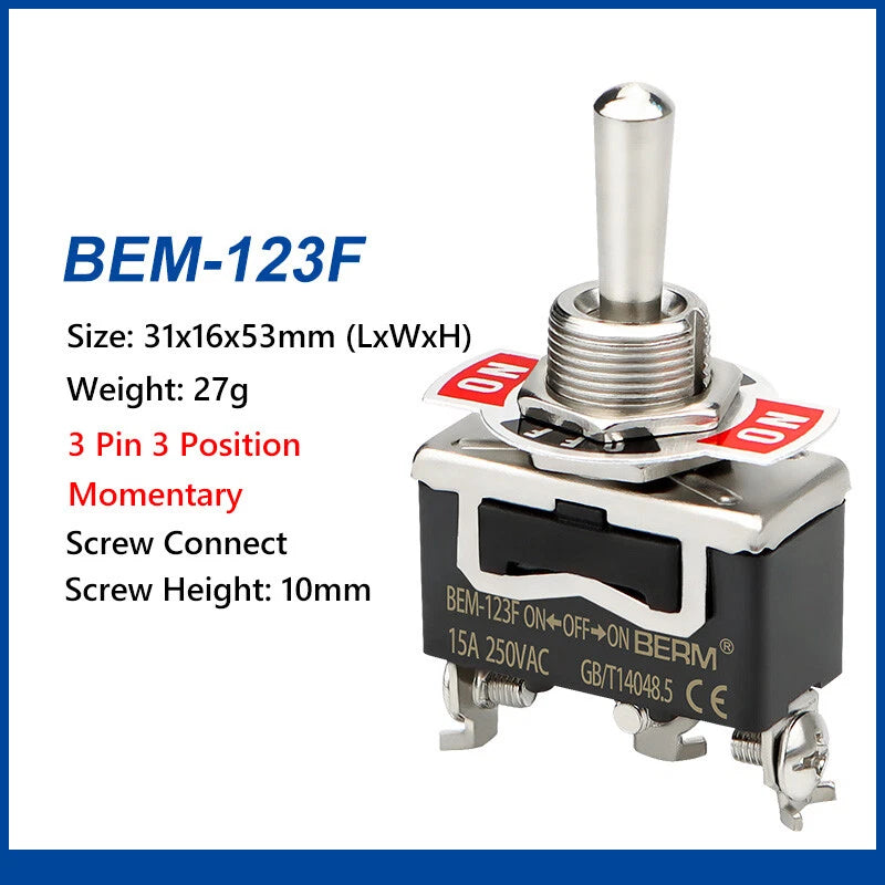 Waterproof Toggle Switch BERM Series — 15A 250V, 2/3 Position, 2–6 Pin, Latching & Momentary, Car Boat Panel