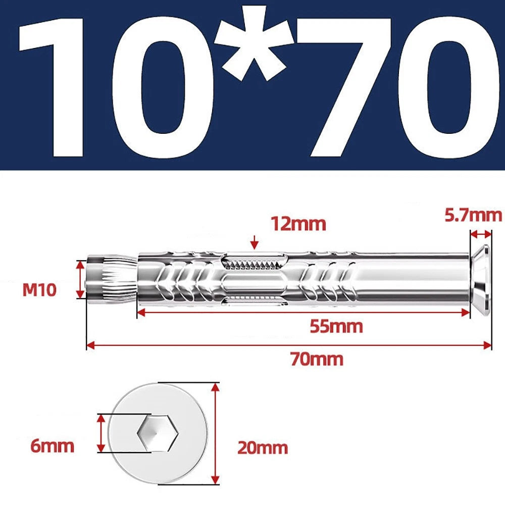 M6–M12 Countersunk Hex Socket Expansion Bolts — 304 & 201 Stainless Steel, A-Type & B-Type