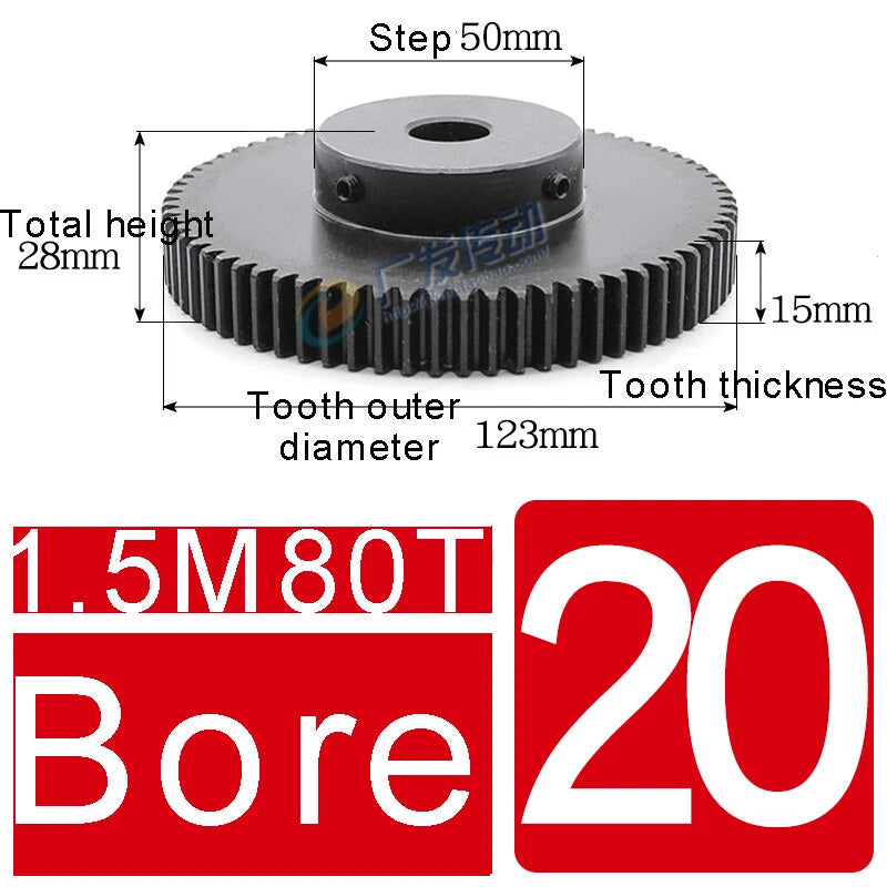 1.5Mod 45# Steel Spur Gears 10-150T Pinion Gear With Step Motor Gear Bore 5-25mm