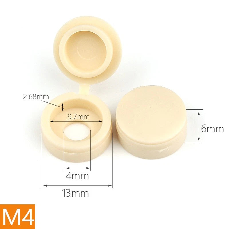 Hinged Screw Cover Caps for M4 M5 Screws – Fold Over Design, Multiple Colors, 50–2000 Pack
