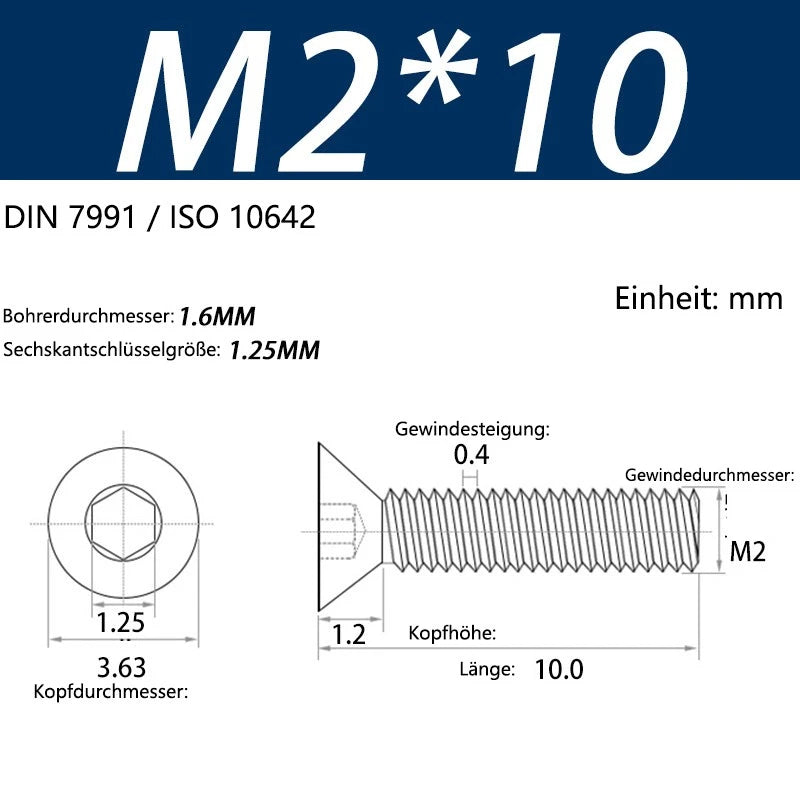 6063 Aluminium Allen Socket Countersunk Screws DIN 7991 — M2 to M8