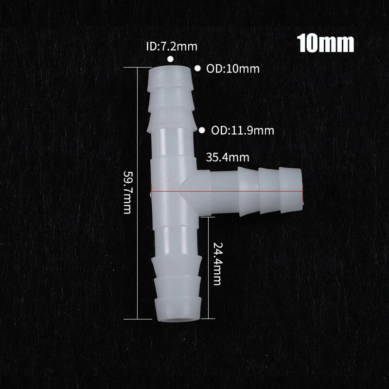 Plastic Connector Barbed Pipe Hose T Piece Joiner Tubing Air Fuel Water 3 Way