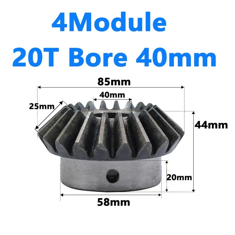 Bevel Gear 4 Module Ratio 1:1 Teeth 20 Bore Dia 20mm 22mm 24mm 25mm 28mm - 40mm