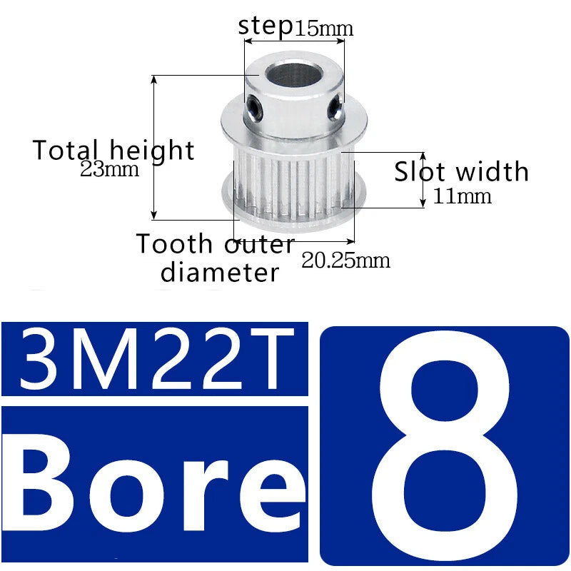 3M 20T~120T Synchronous Wheel Timing Belt Pulley With Step For 10 mm Width Belt