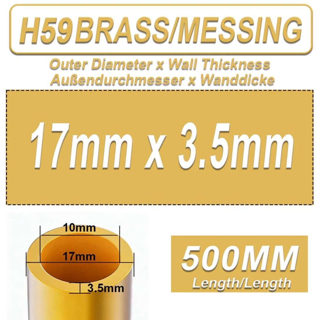 H59 Brass Round Tube 13–40mm OD × 500mm | Hollow Brass Pipe Tubing