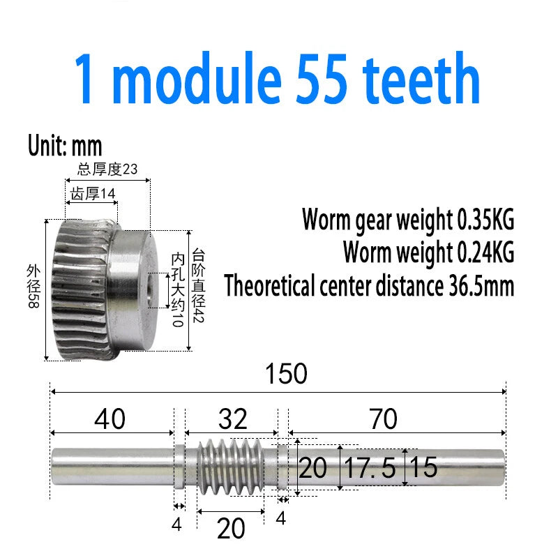 1/1.5/2/2.5/3/4 Module 15T to 100T Gear Steel Worm Wheel Gear & Worm Gear Shaft