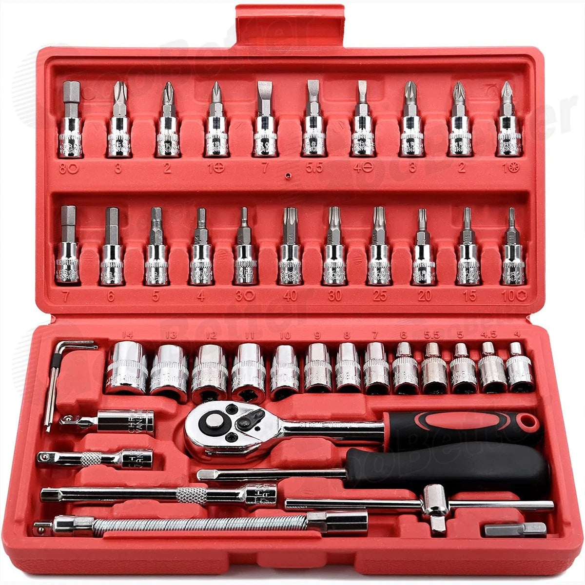 46Pcs Metric Socket Set Ratchet Torx Wrench Kit 1/4" Drive Repair Tool with Case