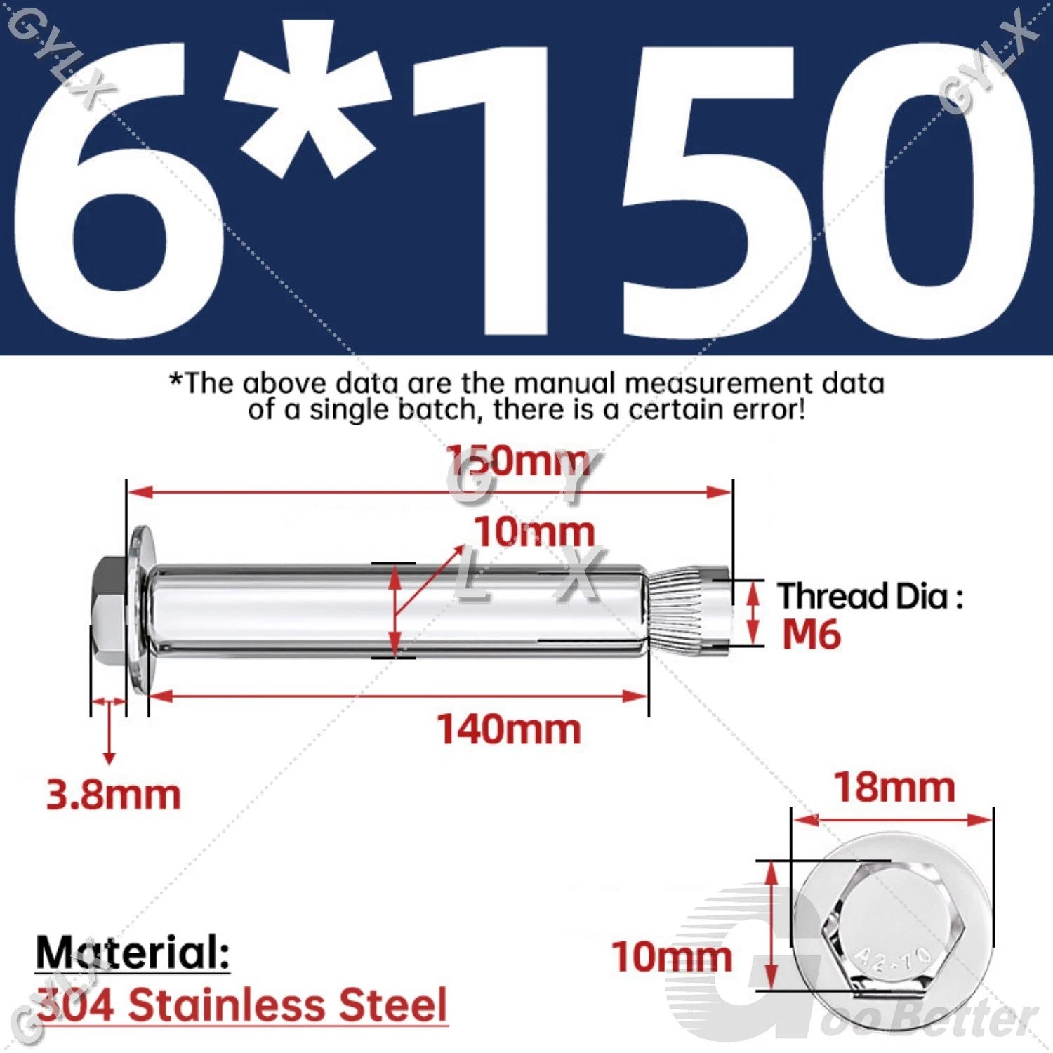 Expansion Anchor Bolts for Masonry — M6 to M16, Stainless Steel & Zinc-Coated