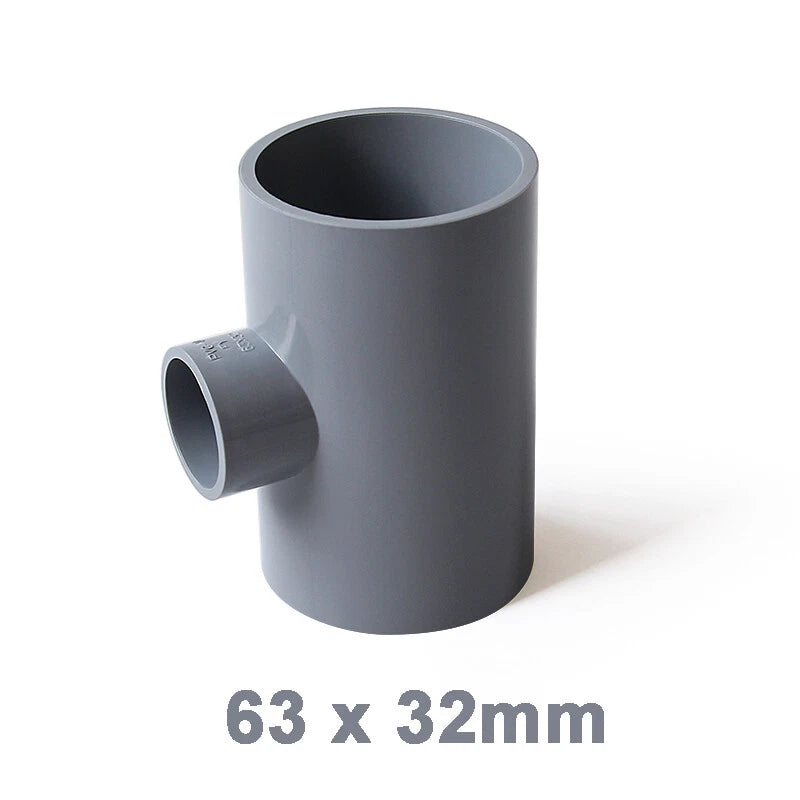 PVC Reducing Tee Pipe & Fittings Solvent Weld Pressure Adapter Connector Grey