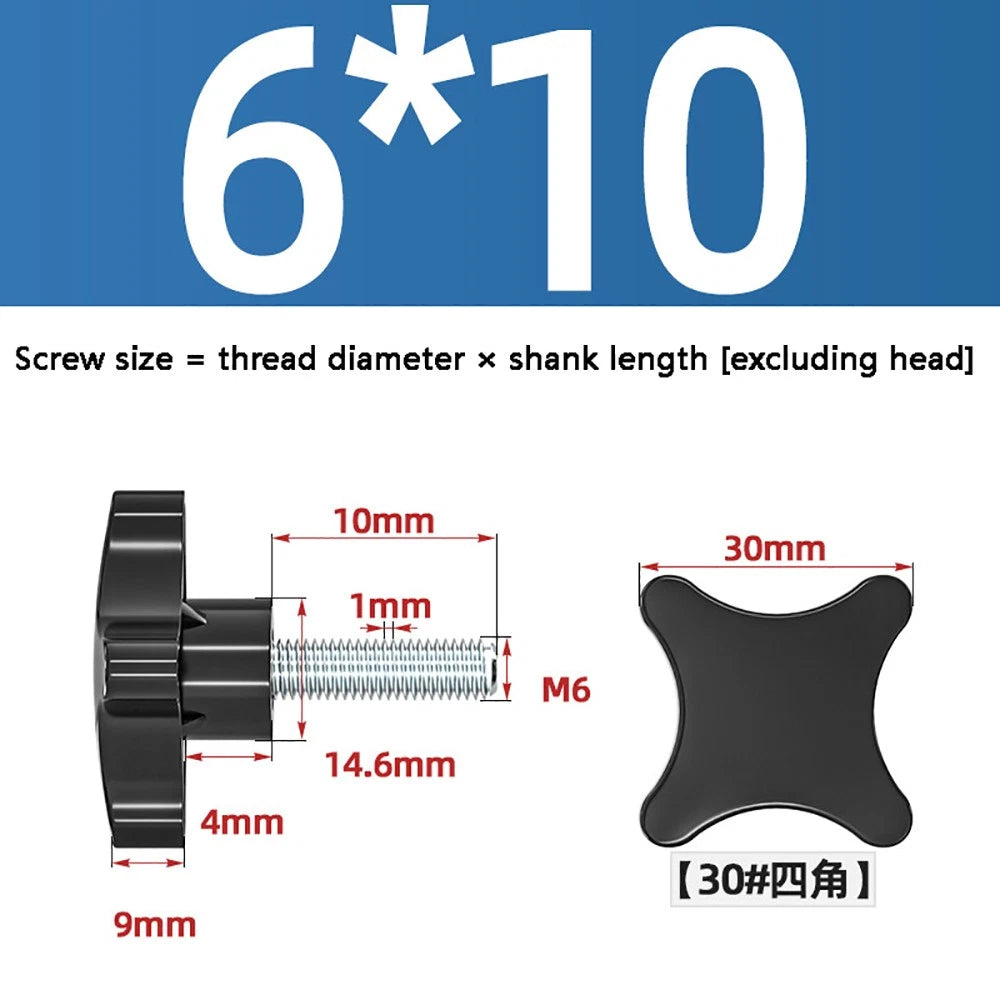 M5-M10 Thumb Screws Black Plastic Four Star Head Hand Grip Knob Bolts Galvanized