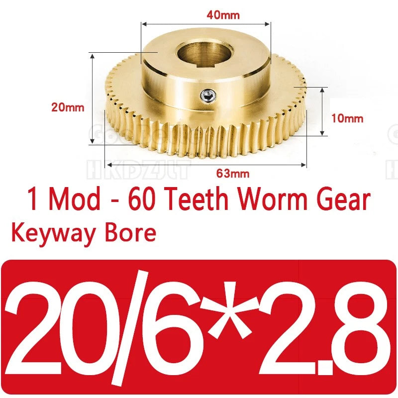 1 Modulus 60 Teeth Brass Worm Wheel Gear 1:60 Transmission Gear,Worm Rod Shaft