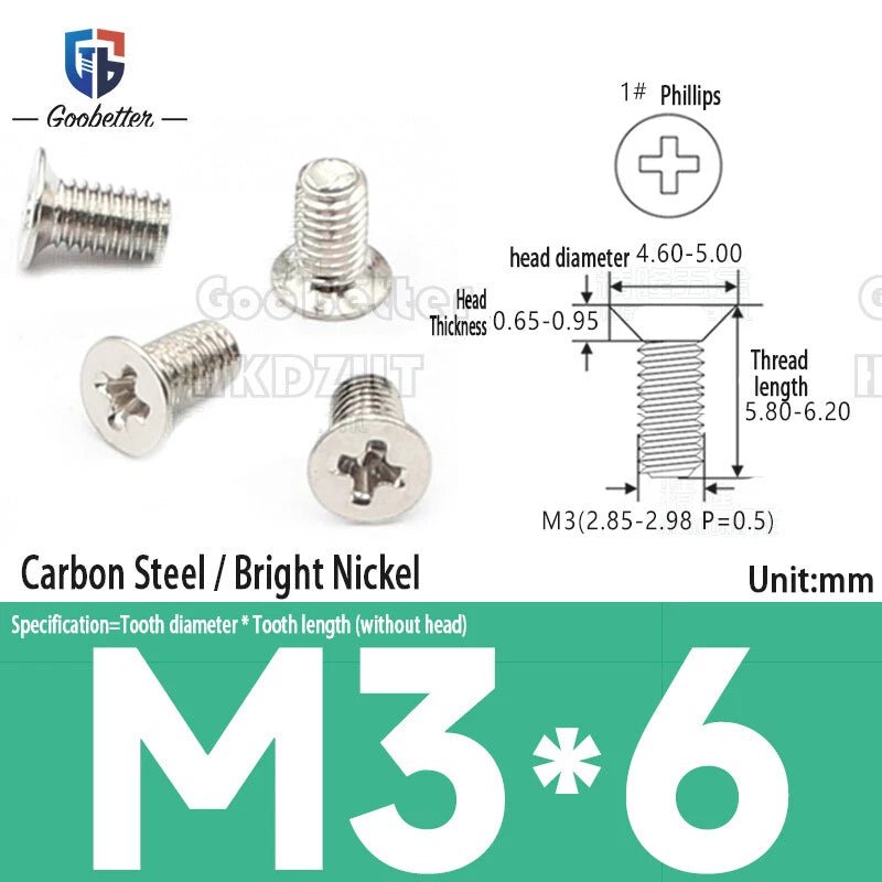 M3 Phillips Flat Head Machine Screws – Carbon Steel Countersunk Bolts, 3 mm to 15 mm - HomeDIYer