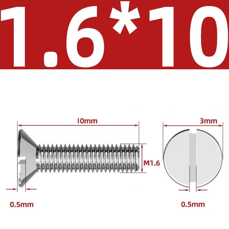 A2 Stainless Steel Slotted Countersunk Machine Screws — M1.6 to M10, Flat Head CSK Bolts - HomeDIYer