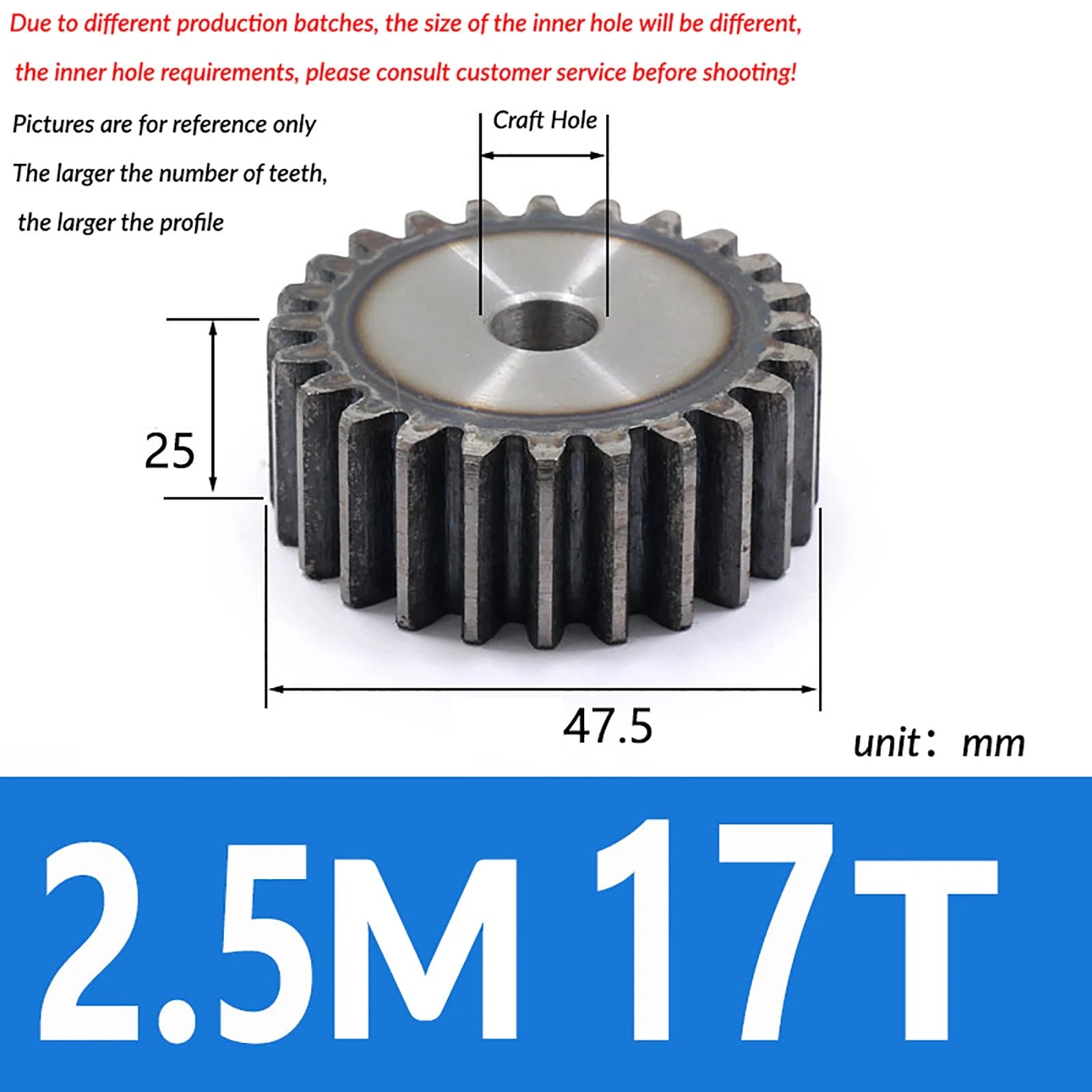 2.5 Mod 10T - 79T Spur Gear 45# Steel Pinion Gear Thickn 25MM Transmission Gear