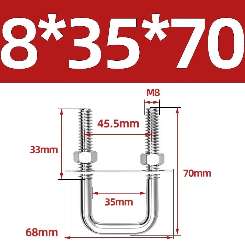 M8 Square U - Bolts Stainless Steel A2 with Plates and Nuts — Multiple Sizes - HomeDIYer
