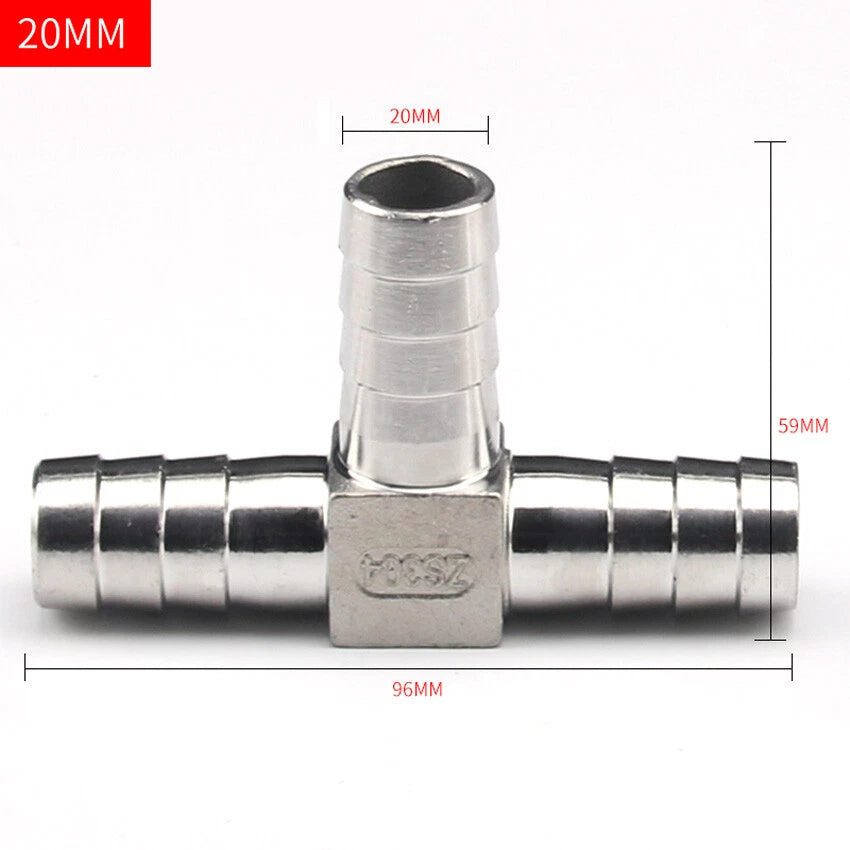 Stainless Steel Barbed Tee & Y Hose Fitting — T-Type & Y-Type, Φ6mm–Φ25mm
