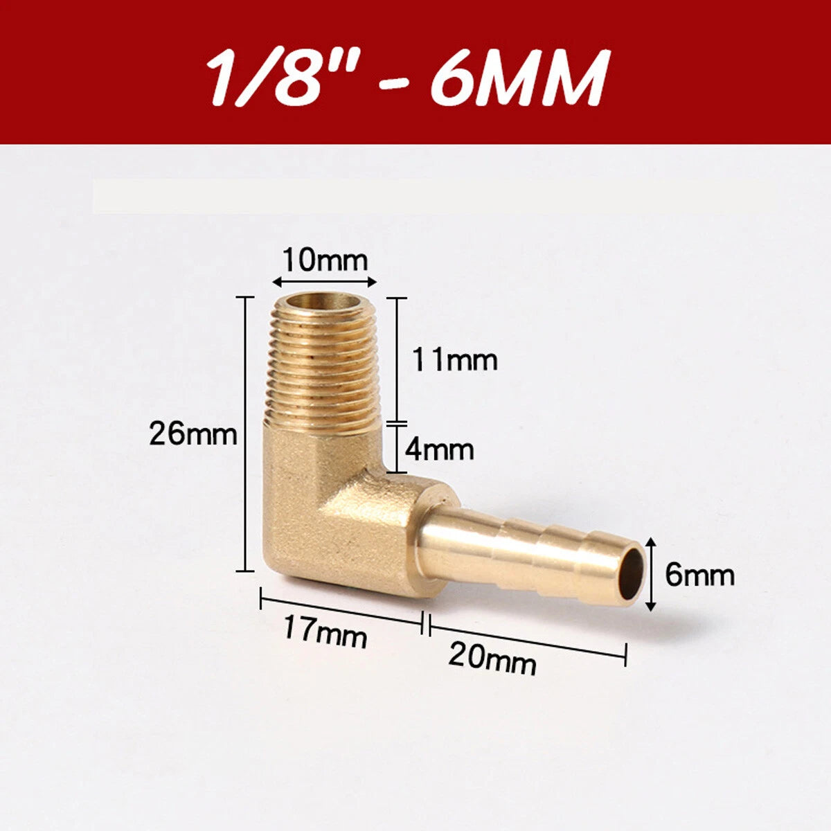 Brass 90° Elbow Barbed Hose Tail Fitting — Male & Female NPT Thread, Air Water