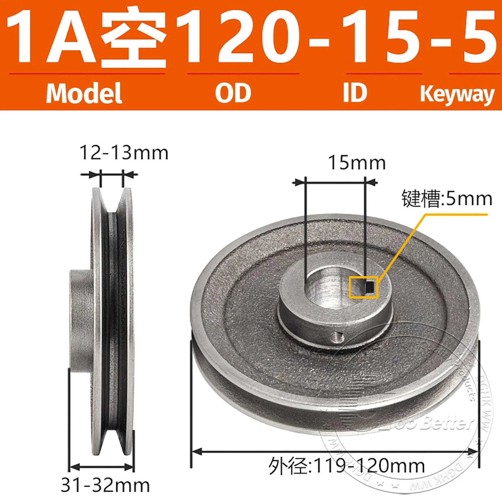 V-Belt Pulley Motor Pulleys Hollow 5-8mm Discs Dia Ø100-300mm For 1A Type Belts