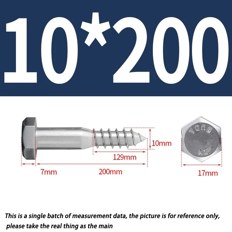 M10 A2 Stainless Steel Hex Head Lag Bolts – DIN571 Wood Screws