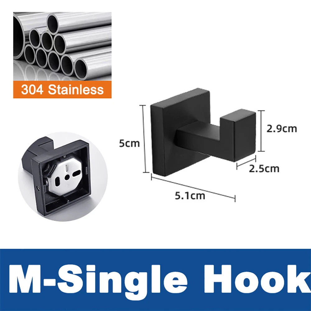 Coat Robe Hooks Stainless Wall Mount Door Hanger Bathroom Towel Black Multi-Type