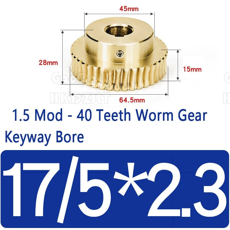 Mod 1.5 Worm Gear Wheel Brass 40 Tooth Worm Shaft 45# Steel Precision Ø 8-20 mm