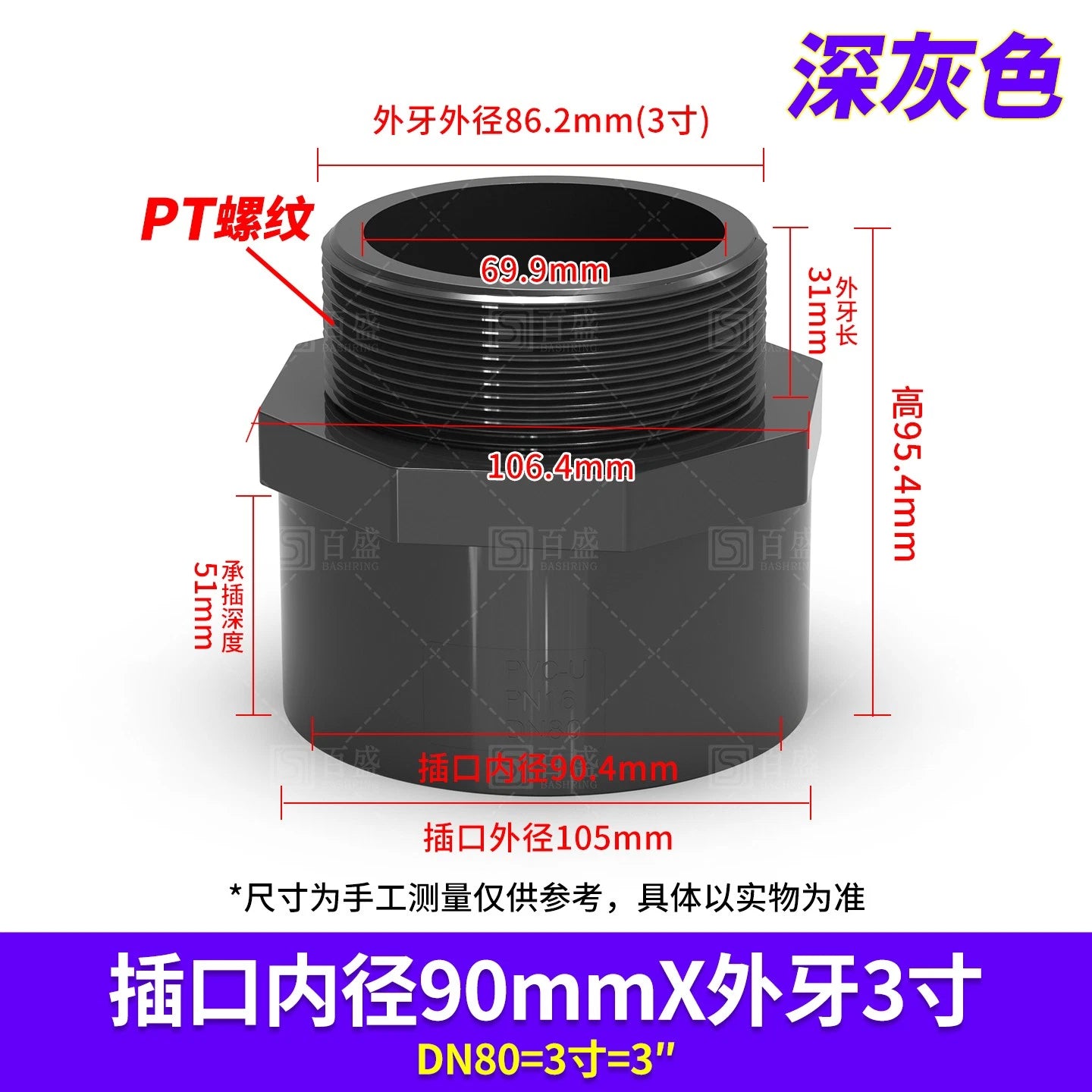 PVC Metric Plumbing Fittings Pipe Straight Threaded Male & Female Connector