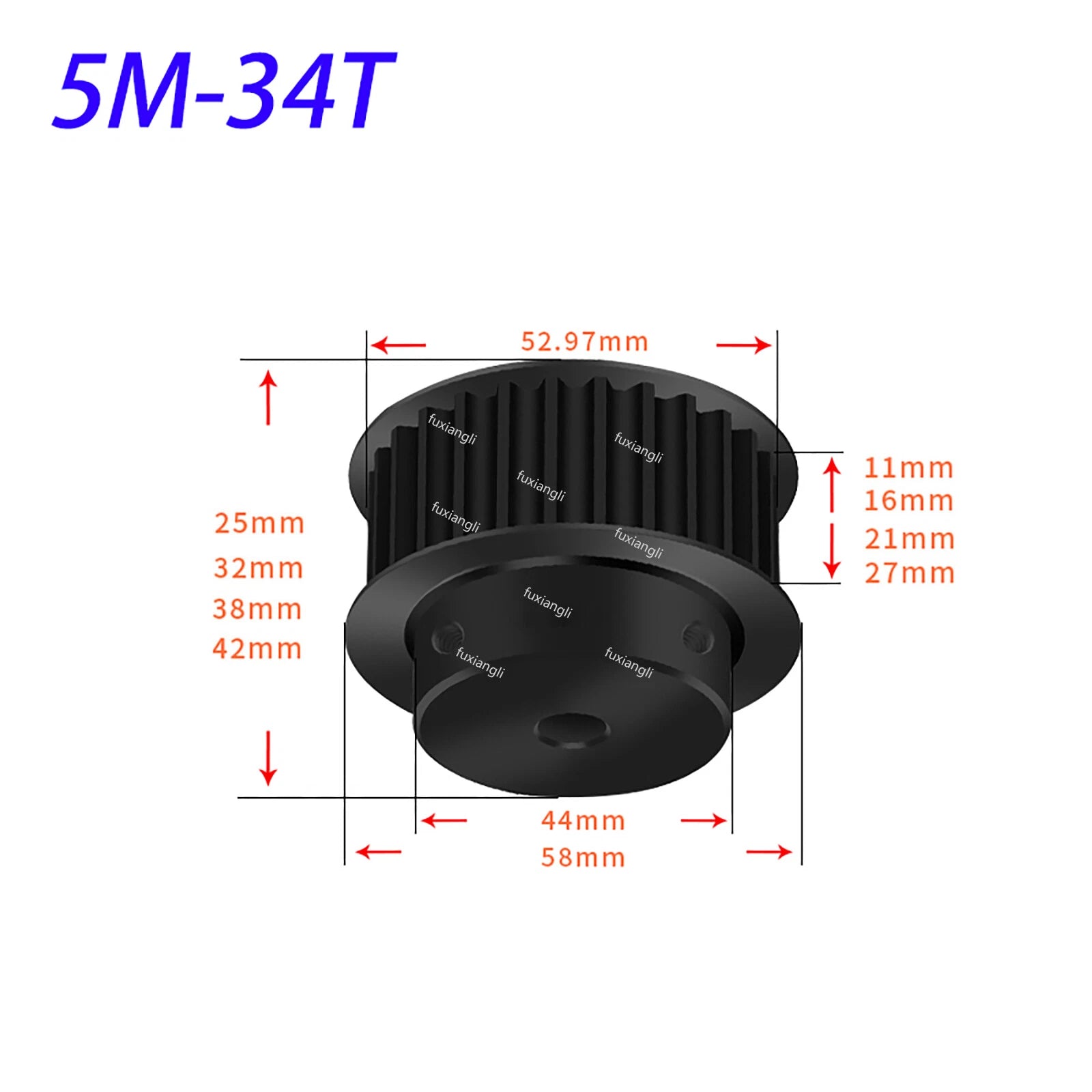 HTD-5M 14T-60T Timing Belt Pulleys Pitch 5mm Teeth Width 11mm BF-type 45# Steel