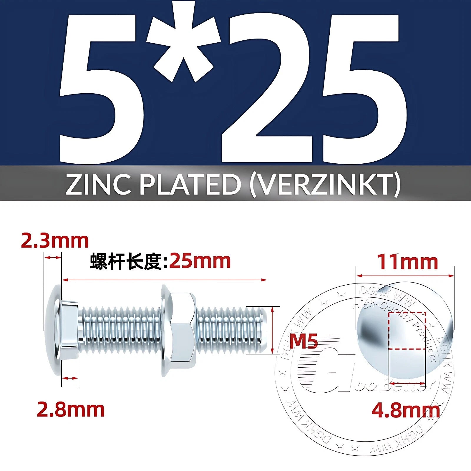 Cup Square Carriage Bolts with Hex Nut — Zinc Plated, M4 to M12
