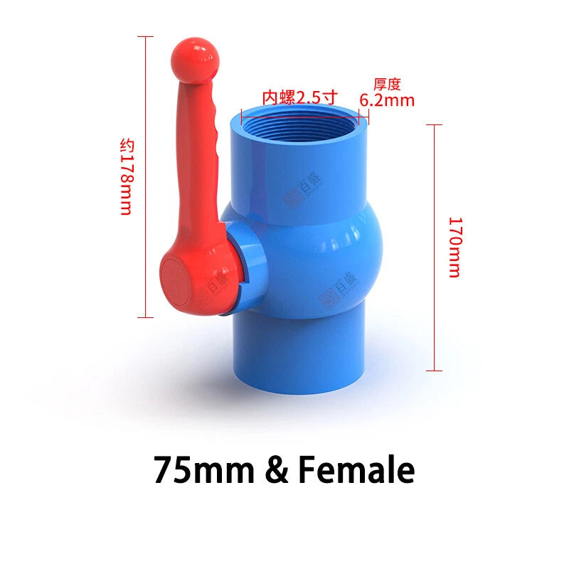 PVC Pipe Fittings 20mm-110mm Ball Valve Socket Solvent Weld-Female Thread Blue
