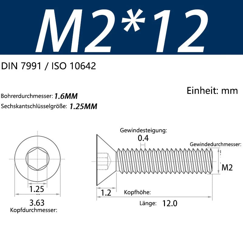 6063 Aluminium Allen Socket Countersunk Screws DIN 7991 — M2 to M8